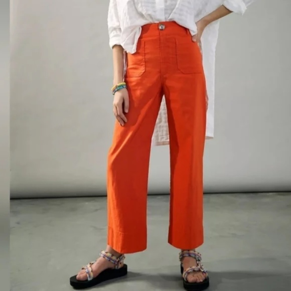 Anthropologie The Colette Magic Fabric Crop Wide-Leg Pants by Maeve Fire Red 27